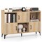 Oak Engineered Wood Cabinet, Metal Legs, Strip Design and Open Display